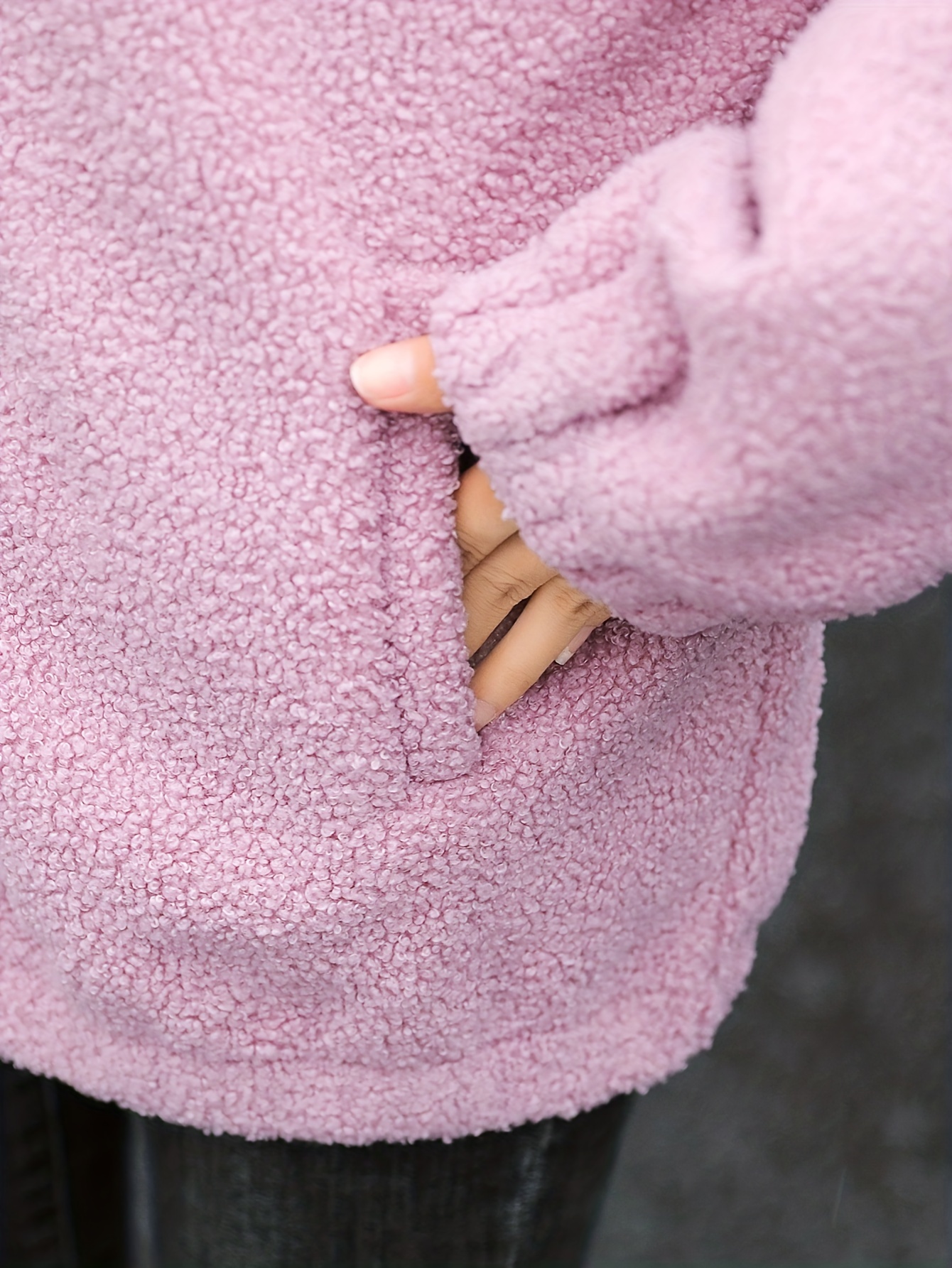 1pc cozy plus size womens casual sherpa jacket solid color polyester knit fabric with stretch stand collar long sleeve zip for details 29