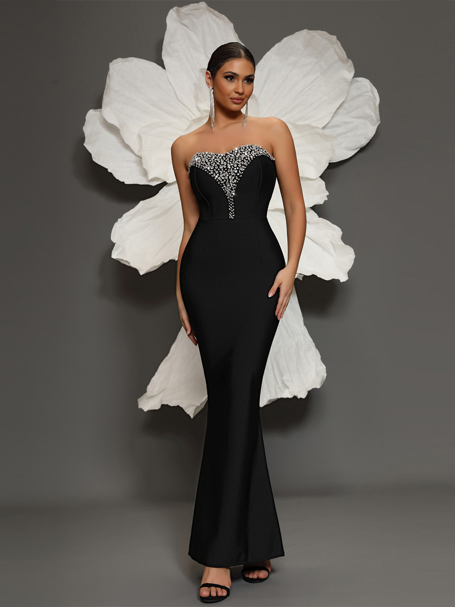 sequin slim fit formal dress elegant strapless ankle length evening dress for party banquet womens clothing details 1