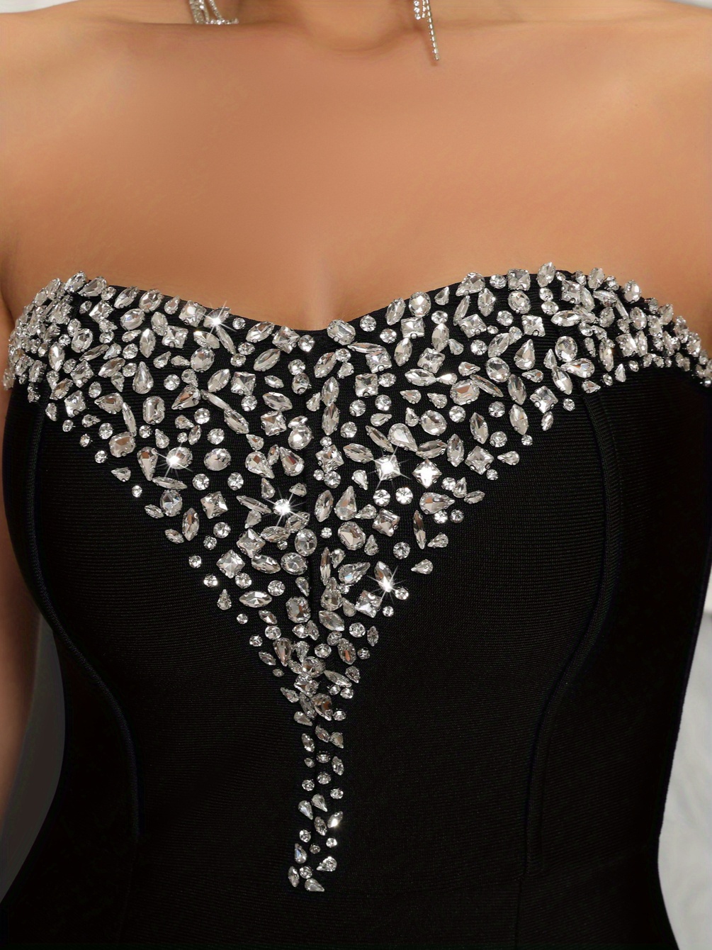 sequin slim fit formal dress elegant strapless ankle length evening dress for party banquet womens clothing details 3