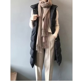 Plus Size Women's Puffer Vest - Casual Solid Color Front Button Down Design, Includes Scarf for Winter, Cozy and Warm