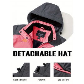 Large-size Women's Waterproof Soft-shell Ski Jacket with Fleece Lining, Hooded, Multiple Pockets, Warm, Comfortable, Bright Colors, Plus-size Coat for Outdoor Sports, Snowsports, Snowboarding, Hiking, Mountaineering, Camping, Daily Casual Work