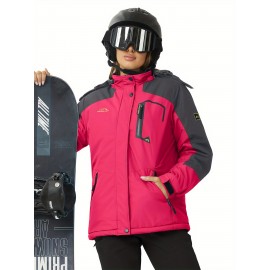 Large-size Women's Waterproof Soft-shell Ski Jacket with Fleece Lining, Hooded, Multiple Pockets, Warm, Comfortable, Bright Colors, Plus-size Coat for Outdoor Sports, Snowsports, Snowboarding, Hiking, Mountaineering, Camping, Daily Casual Work