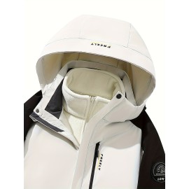 Women's Plus Size Outdoor Sports 3-in-1 Jacket - Hooded Color Block Waterproof Coat For Fall & Winter