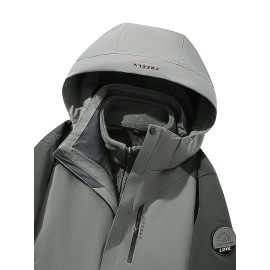 Women's Plus Size Outdoor Sports 3-in-1 Jacket - Hooded Color Block Waterproof Coat For Fall & Winter