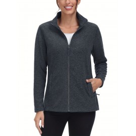 Women's Plus Size Fleece Jacket Full Zip Stand Collar Casual Jacket Autumn And Winter Warm Coat Lightweight Soft Comfort Jacket 2 Zipper Pockets Daily Travel Wear Commute Office To School Home Outdoor Recreation Activities Large Size Fleece Jacket