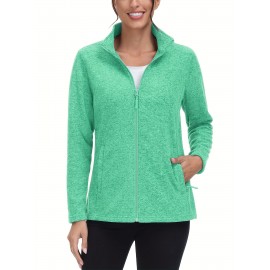 Women's Plus Size Fleece Jacket Full Zip Stand Collar Casual Jacket Autumn And Winter Warm Coat Lightweight Soft Comfort Jacket 2 Zipper Pockets Daily Travel Wear Commute Office To School Home Outdoor Recreation Activities Large Size Fleece Jacket