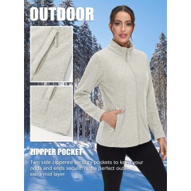 Women's Plus Size Fleece Jacket Full Zip Stand Collar Casual Jacket Autumn And Winter Warm Coat Lightweight Soft Comfort Jacket 2 Zipper Pockets Daily Travel Wear Commute Office To School Home Outdoor Recreation Activities Large Size Fleece Jacket