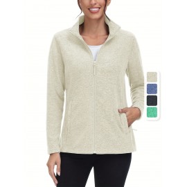 Women's Plus Size Fleece Jacket Full Zip Stand Collar Casual Jacket Autumn And Winter Warm Coat Lightweight Soft Comfort Jacket 2 Zipper Pockets Daily Travel Wear Commute Office To School Home Outdoor Recreation Activities Large Size Fleece Jacket