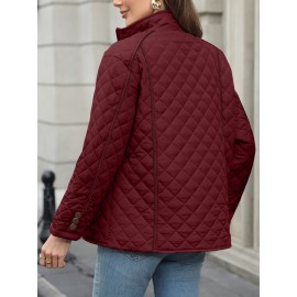 Women's Oversized Polyester Coat, Casual Hug Fit, Small Stand Collar, Long Sleeve, Zipper Closure, Autumn And Winter Warm Coat