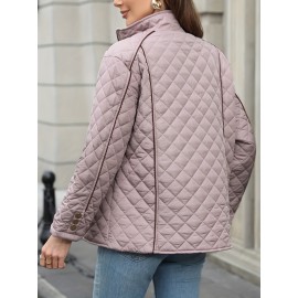 Women's Oversized Polyester Coat, Casual Hug Fit, Small Stand Collar, Long Sleeve, Zipper Closure, Autumn And Winter Warm Coat