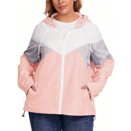 Plus Size Raincoat, Women Water Resistant Rain Jacket, Packable, Outdoor Hooded Windbreaker For Women