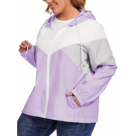 Plus Size Raincoat, Women Water Resistant Rain Jacket, Packable, Outdoor Hooded Windbreaker For Women