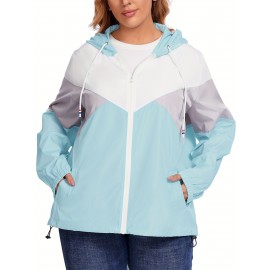 Plus Size Raincoat, Women Water Resistant Rain Jacket, Packable, Outdoor Hooded Windbreaker For Women