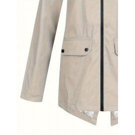 Plus Size Plush Lined Hooded Coat, Warm Long Sleeve Zipper Coat for Winter, Casual Women's Clothing