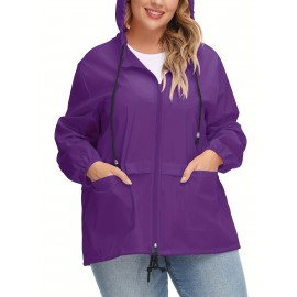 Plus Size Raincoat Women Water Resistant Rain Jacket Packable Outdoor Hooded Windbreaker