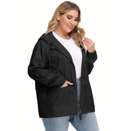 Plus Size Raincoat Women Water Resistant Rain Jacket Packable Outdoor Hooded Windbreaker