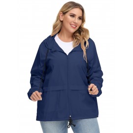 Plus Size Raincoat Women Water Resistant Rain Jacket Packable Outdoor Hooded Windbreaker