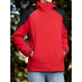 Women's Plus Size Outdoor 3-in-1 Jacket, Colorblock Waterproof Hooded Zip-up Windbreaker, Ideal For Autumn/Winter Hiking & Sports