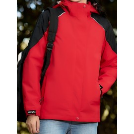 Women's Plus Size Outdoor 3-in-1 Jacket, Colorblock Waterproof Hooded Zip-up Windbreaker, Ideal For Autumn/Winter Hiking & Sports