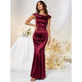 Bodycon Solid Mermaid Dress, Elegant Short Sleeve Dress For Party & Banquet, Women's Clothing