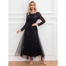 Elegant Directional Light Luxury Sequined Heavy Work Women'S Banquet Evening Dress