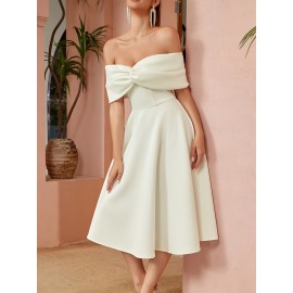 Trendy Twist Solid Color Pleated Bridesmaid Dress - Elegant Off Shoulder Backless Design for Spring & Summer, Women's Formal Wear with Flowy Silhouette and Chic Style