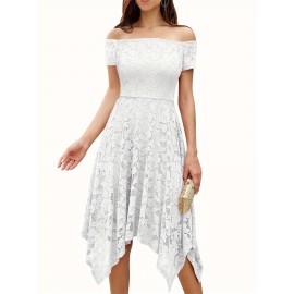 Women's Lace Cocktail Dress Hi-Lo Off Shoulder Bridesmaid Swing Formal Party Dress