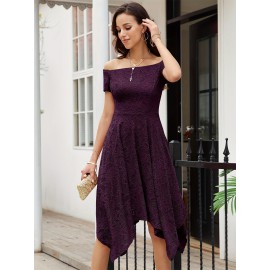 Women's Lace Cocktail Dress Hi-Lo Off Shoulder Bridesmaid Swing Formal Party Dress