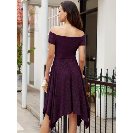 Women's Lace Cocktail Dress Hi-Lo Off Shoulder Bridesmaid Swing Formal Party Dress