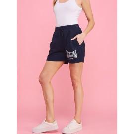 Women's Navy Soft Fleece Casual Active Sweat Shorts - New York Brooklyn Design, All-Season Comfort