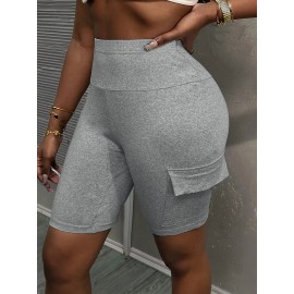 Solid Color High Waist Shorts, Casual Skinny Fit Shorts For Spring & Summer, Women's Clothing